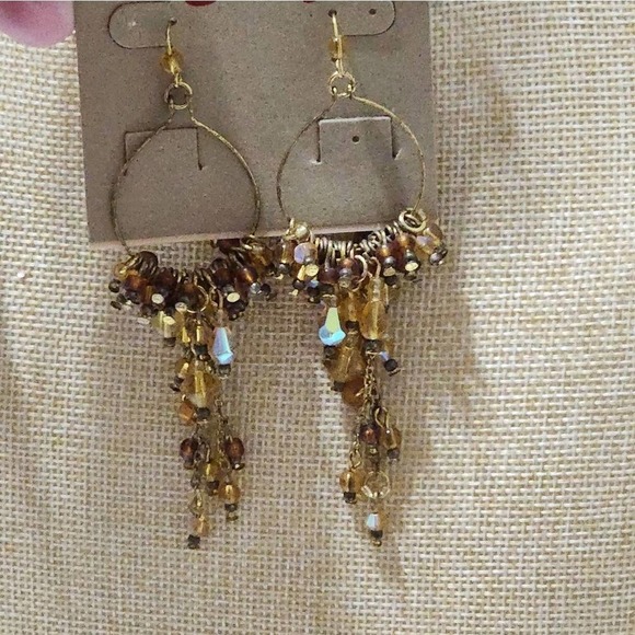 TRESKA Golden beaded dangle chandelier long earrings new!!! - Picture 6 of 6